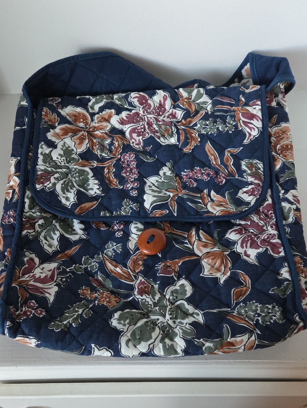 Quilted Floral Messanger Bag in Navy